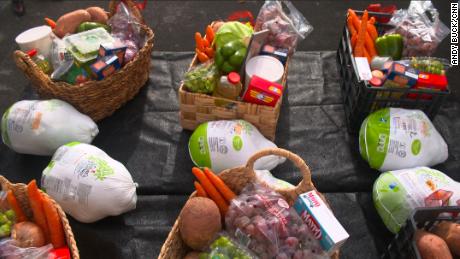 Thanksgiving baskets are prepared for families in need at the Agatha House Foundation in the Bronx. 