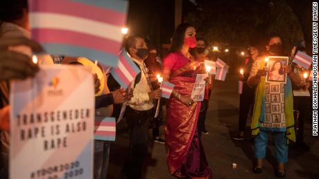 Members of India&#39;s LGBTQI community light candles for the Transgender Day of Remembrance on November, 2020 in Pune.