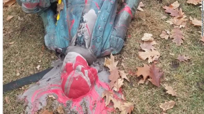 The George Washington statue in Washburn Fair Oaks Park was toppled and graffitied.