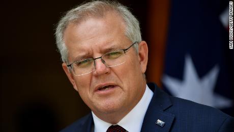 Prime Minister Scott Morrison holds a news conference in the prime minister&#39;s courtyard on November 13, 2020 in Canberra, Australia.