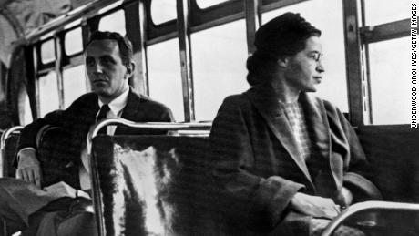 Rosa Parks seated toward the front of the bus, Montgomery, Alabama, 1956. 
