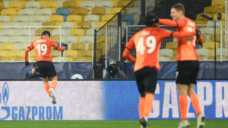 Israeli forward Solomon, left, celebrates scoring his team's second goal against Real Madrid.