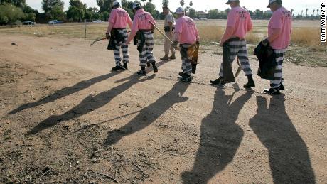 Democratic lawmakers introduced a joint resolution to strike language from the 13th Amendment that allows forced prison labor, as seen above in this  2007 photo of Maricopa County prisoners. 