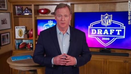 NFL commissioner Roger Goodell speaks from his home in Bronxville, New York during the first round of the 2020 NFL Draft in April.