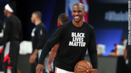 Chris Paul, #3 of the Oklahoma City Thunder smiles during the game against the Houston Rockets during Round One Game Seven of the NBA Playoffs on September 2, 2020 at The AdventHealth Arena at ESPN Wide World Of Sports Complex in Orlando, Florida. 