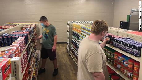 Students at the student-run grocery store in Linda Tutt High School in Sanger, north of Dallas.