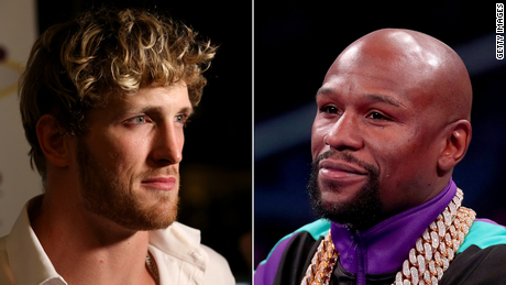 From left, Logan Paul and Floyd Mayweather