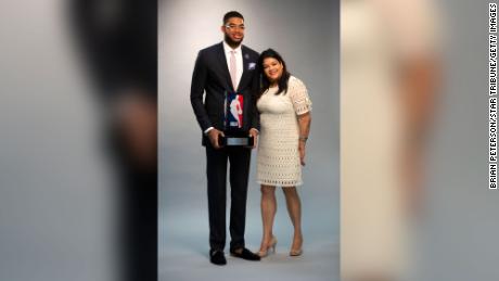 Karl-Anthony Towns with his mother, Jacqueline, who died of Covid-19 complications in April.