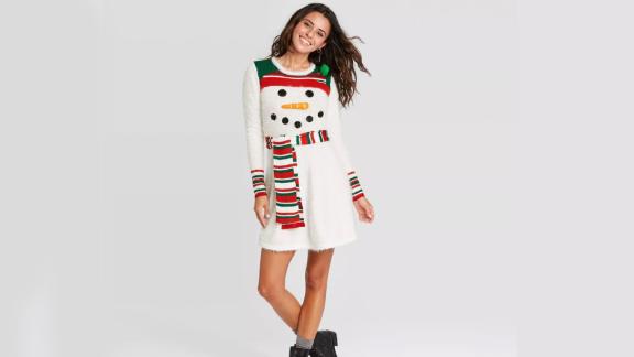 Born Famous Ugly Holiday Snowman Long-Sleeve Graphic Dress
