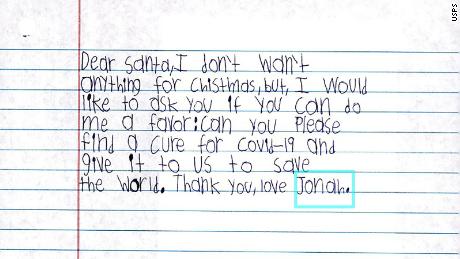 Jonah Simons' letter to Santa last year. 