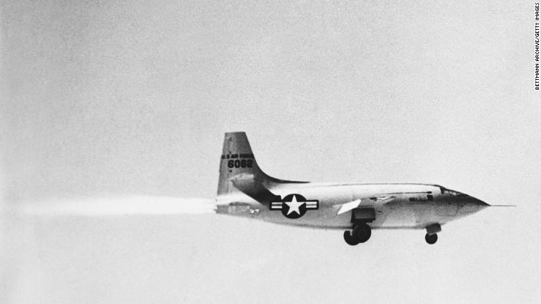 The Bell X-1 on its first powered takeoff.