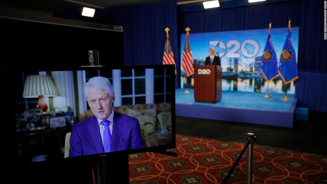 Clinton delivers a speech during the Democratic National Convention in August 2020.