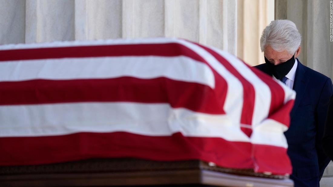 Clinton pays his respects to Supreme Court Justice Ruth Bader Ginsburg in September 2020. Ginsburg was appointed to the high court by Clinton in 1993.