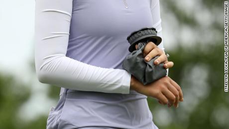 Wie walks off of the third tee with ice on her wrist during the second round of the PGA Championship in 2019.