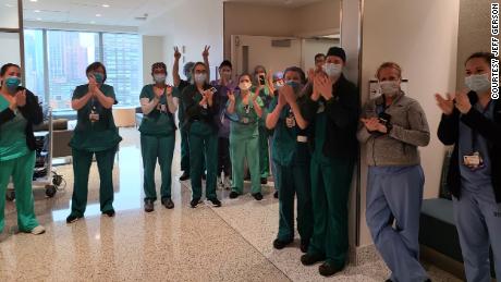 Medical staff at NYU Langone Tisch Hospital cheered for Gerson after he left on April 24.