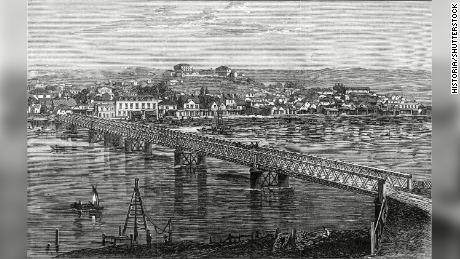 Una vista del río Whanganui en 1872. 