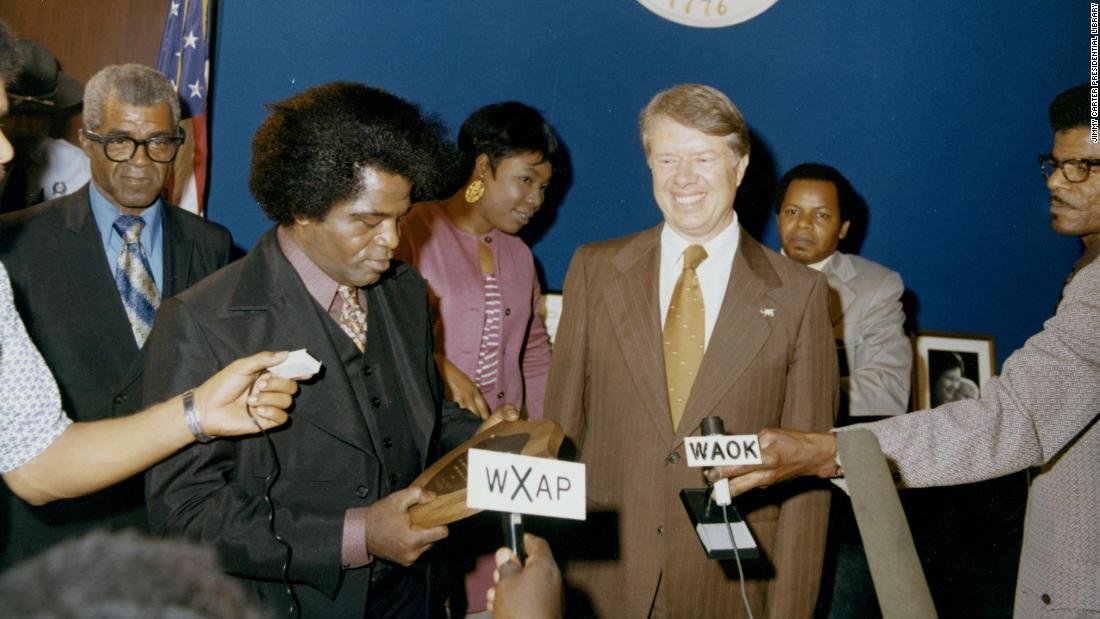 Godfather of Soul James Brown, seen here in 1972, is another music legend &lt;a href=&quot;https://www.theguardian.com/music/2012/oct/30/jimmy-carter-president-interview&quot; target=&quot;_blank&quot;&gt;who supported Carter&#39;s run&lt;/a&gt; for presidential office. 