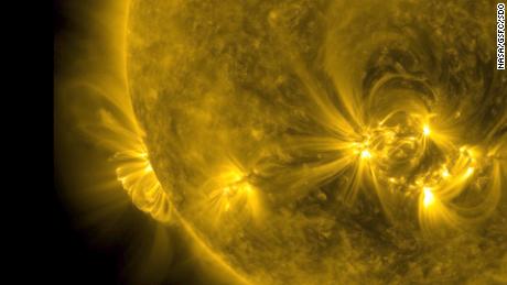 Solar material is captured erupting from the sun November 29.