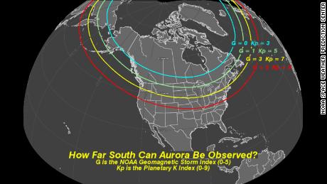 The NOAA geomagnetic storm index measures the intensity of sun activity and how south the aurora borealis was observed.