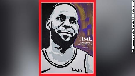 The cover of Time featuring a painting of James done by 14-year-old Tyler Gordon.
