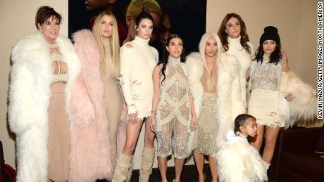 Khloe Kardashian, Kris Jenner, Kendall Jenner, Kourtney Kardashian, Kim Kardashian West, North West, Caitlyn Jenner and Kylie Jenner attend Kanye West Yeezy Season 3 at Madison Square Garden in 2016.