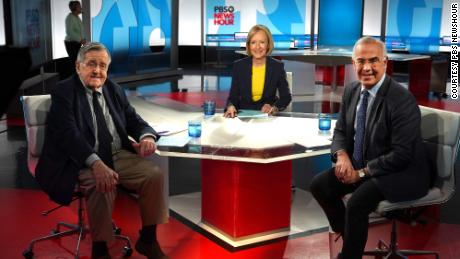 Mark Shields (left) pictured here with Judy Woodruff and David Brooks