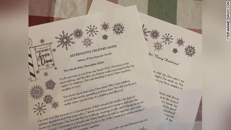 Stephanie Davisson created a template to make custom-written &quot;letters from Santa.&quot; The notes tell kids celebrating Christmas on days other than December 25th that St. Nick will still show up.
