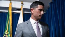 Secretary of Homeland Security Chad Wolf leaves following a press conference on the actions taken by Border Patrol and Homeland Security agents in Portland during continued protests at the US Customs and Border Patrol headquarters on July 21, 2020 in Washington, DC.