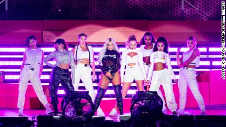 Jade Thirlwall, Jesy Nelson, Perrie Edwards and Leigh-Anne Pinnock  perform on stage in 2019. 