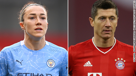 Manchester City&#39;s Lucy Bronze was the first defender to win the women&#39;s prize, while Bayern Munich striker Robert Lewandowski beat out Lionel Messi and Cristiano Ronaldo for the men&#39;s crown.