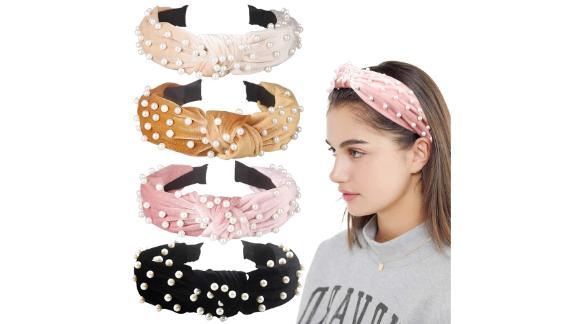 Allucho Faux Pearl Velvet Headband, 4-Pack