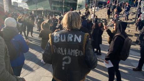 Protesters gather at a StandUpX rally in Stratford 