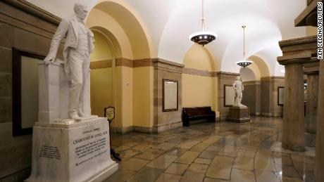 The spot in the U.S. Capitol&#39;s crypt where a statue of Confederate General Robert E. Lee had been, now sits empty, after the monument was removed to be replaced with a statue of Black civil rights pioneer Barbara Johns, on Capitol Hill in Washington, U.S., December 21, 2020. REUTERS/ Ken Cedeno