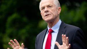 Peter Navarro speaks to the press outside of the White House in June 2020.