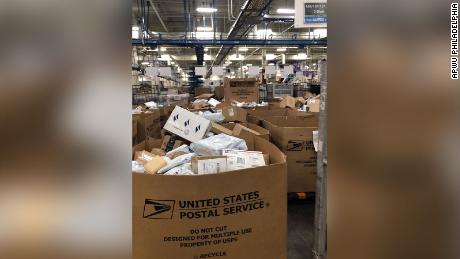 The backlog of packages on the floor of the Philadelphia Processing and Distribution Center.