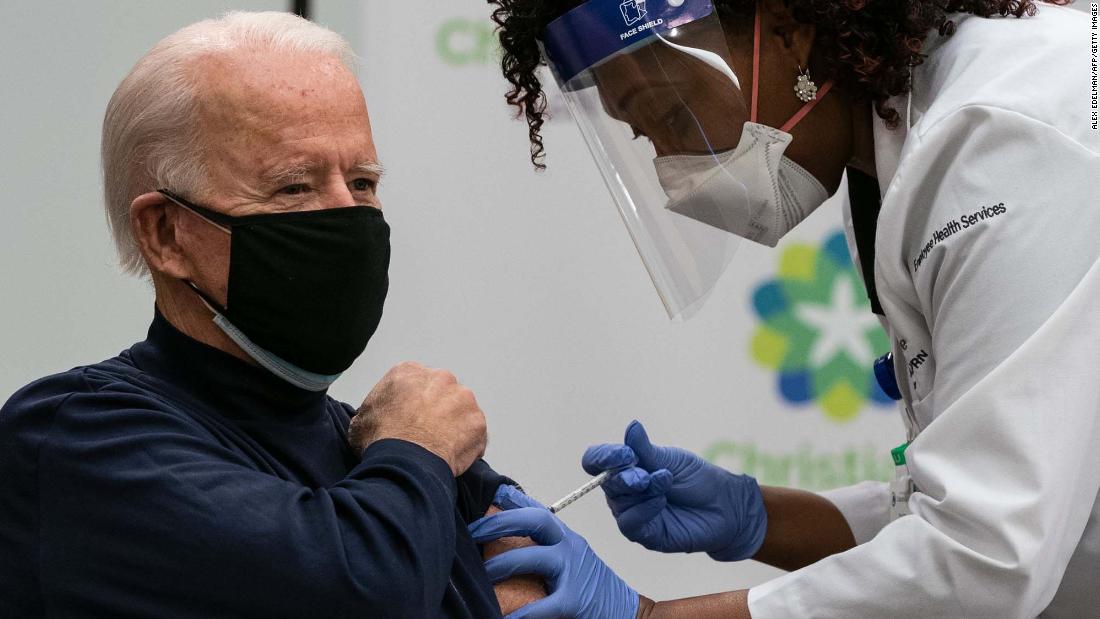 US President-elect Joe Biden receives the first dose of his Covid-19 vaccine during a live televised event in Newark, Delaware, on December 21.