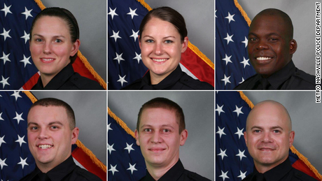 Clockwise, from top-left: Officer Amanda Topping, Officer Brenna Hosey, Officer James Wells, Officer Michael Sipos, Officer Richard Luellen and Sgt. Timothy Miller.