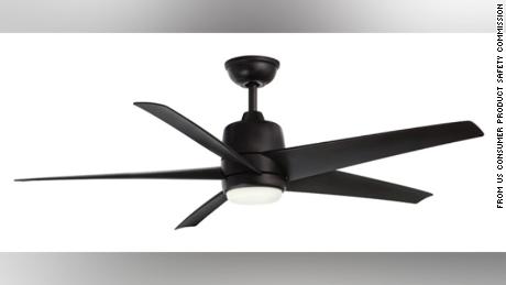 Recalled Hampton Bay 54 in. Mara Indoor/Outdoor ceiling fan in matte black finish.