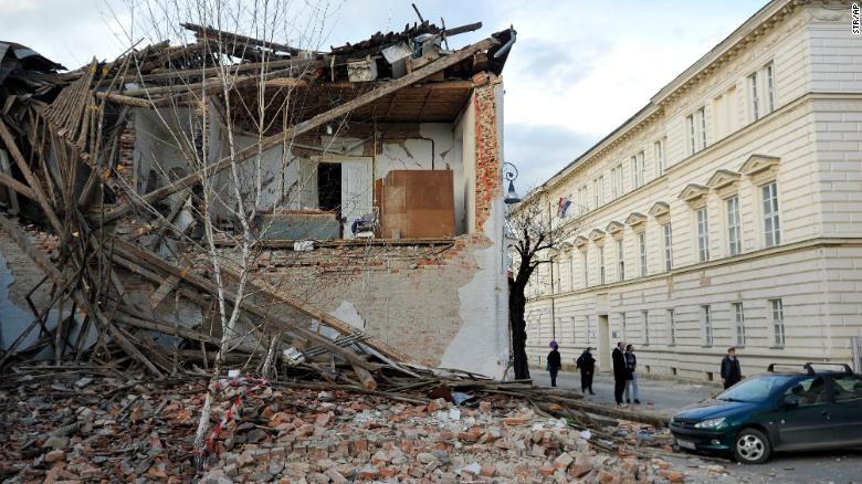 A building destroyed in the earthquake in Petrinja.