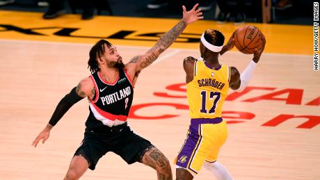 Gary Trent Jr. (left) scored 28 points off the bench for the Blazers -- 21 of which came from 3-point shots alone.