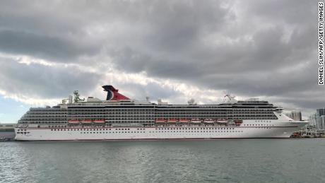 The cruise ship &quot;Carnival Pride&quot; part of the Carnival Cruise Line is seen moored at a quay in the port of Miami. 