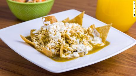 Chilaquiles can be made with salsa verde or red enchilada sauce, your choice.