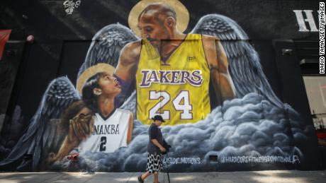 A mural depicting deceased NBA star Kobe Bryant and his daughter Gianna, painted by @sloe_motions, is displayed on a building on February 13, 2020 in Los Angeles.