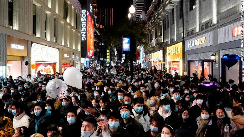 People celebrate the New Year on December 31, 2020 in Wuhan,