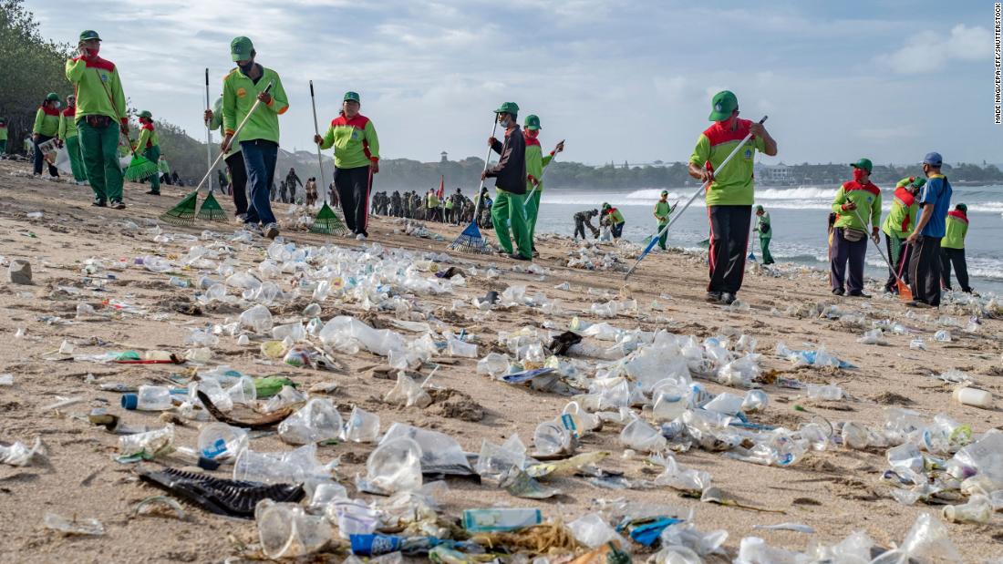 Bali’s Kuta beach cleans tons of plastic waste