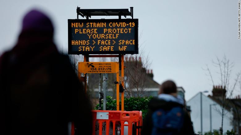 A billboard warns commuters of the new Covid variant at a station in Walthamstow, London on January 5.