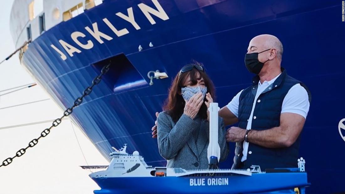 In December 2020, Bezos &lt;a href=&quot;https://www.instagram.com/p/CJaEh_NHGUN/&quot; target=&quot;_blank&quot;&gt;posted this photo&lt;/a&gt; of him and his mother, Jacklyn, after Blue Origin&#39;s rocket-catching recovery boat was named in her honor.