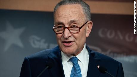 US Senate Minority Leader Chuck Schumer, Democrat of New York, speaks during a press conference at the US Capitol in Washington, DC, January 6, 2021