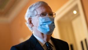 Senate Majority Leader Mitch McConnell (R-KY) arrives at the U.S. Capitol and walks to his office on January 06, 2021 in Washington, DC. 