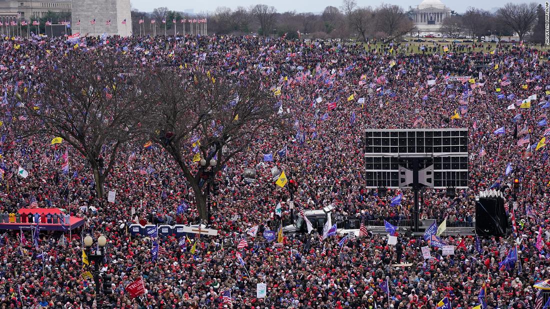 People rally near the White House in support of Trump.